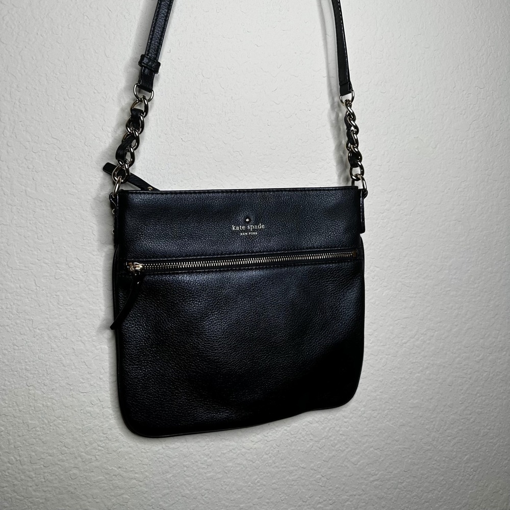 Kate Spade Black Pebbled Leather Crossbody Bag Gold Chain Strap WKRU2895